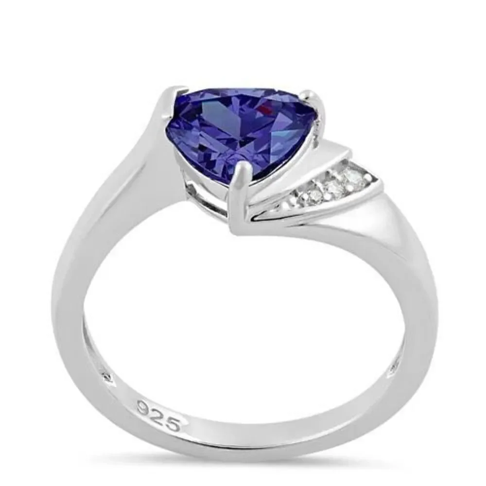 Sterling Silver Elegant Trillion Cut Amethyst CZ Ring New